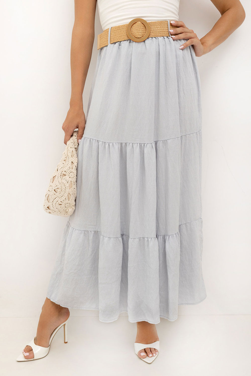 Italy Moda Light Grey Maxi Skirt