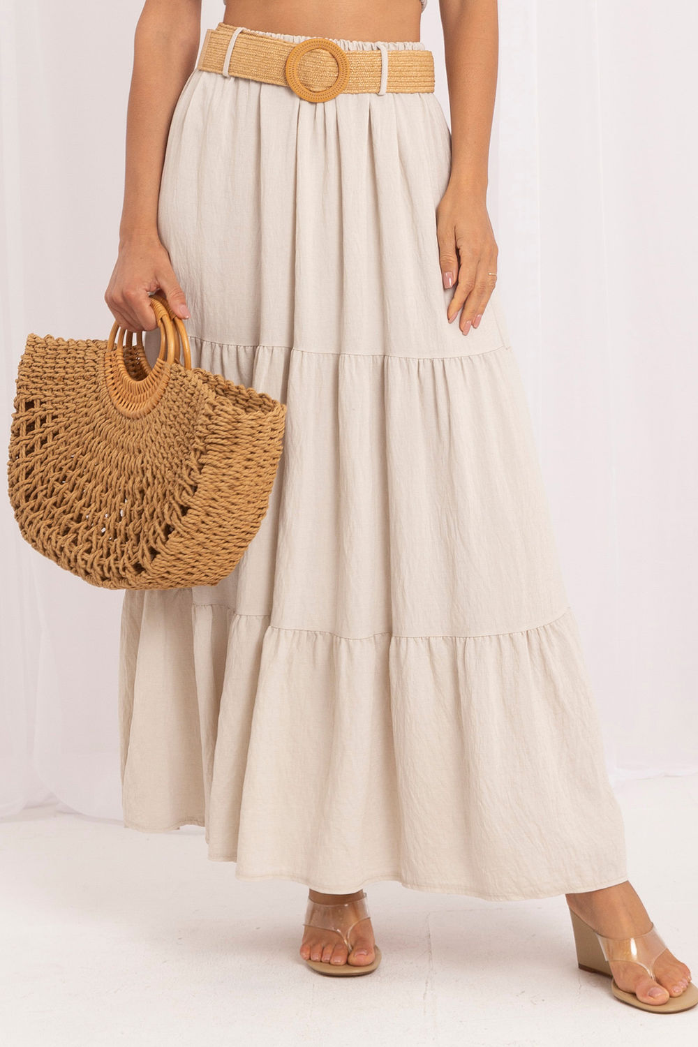 Italy Moda Light Beige Maxi Skirt