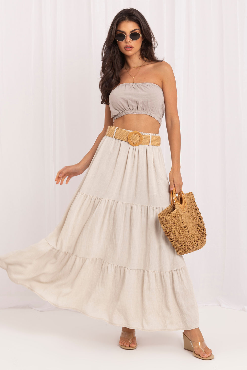 Italy Moda Light Beige Maxi Skirt - view 2