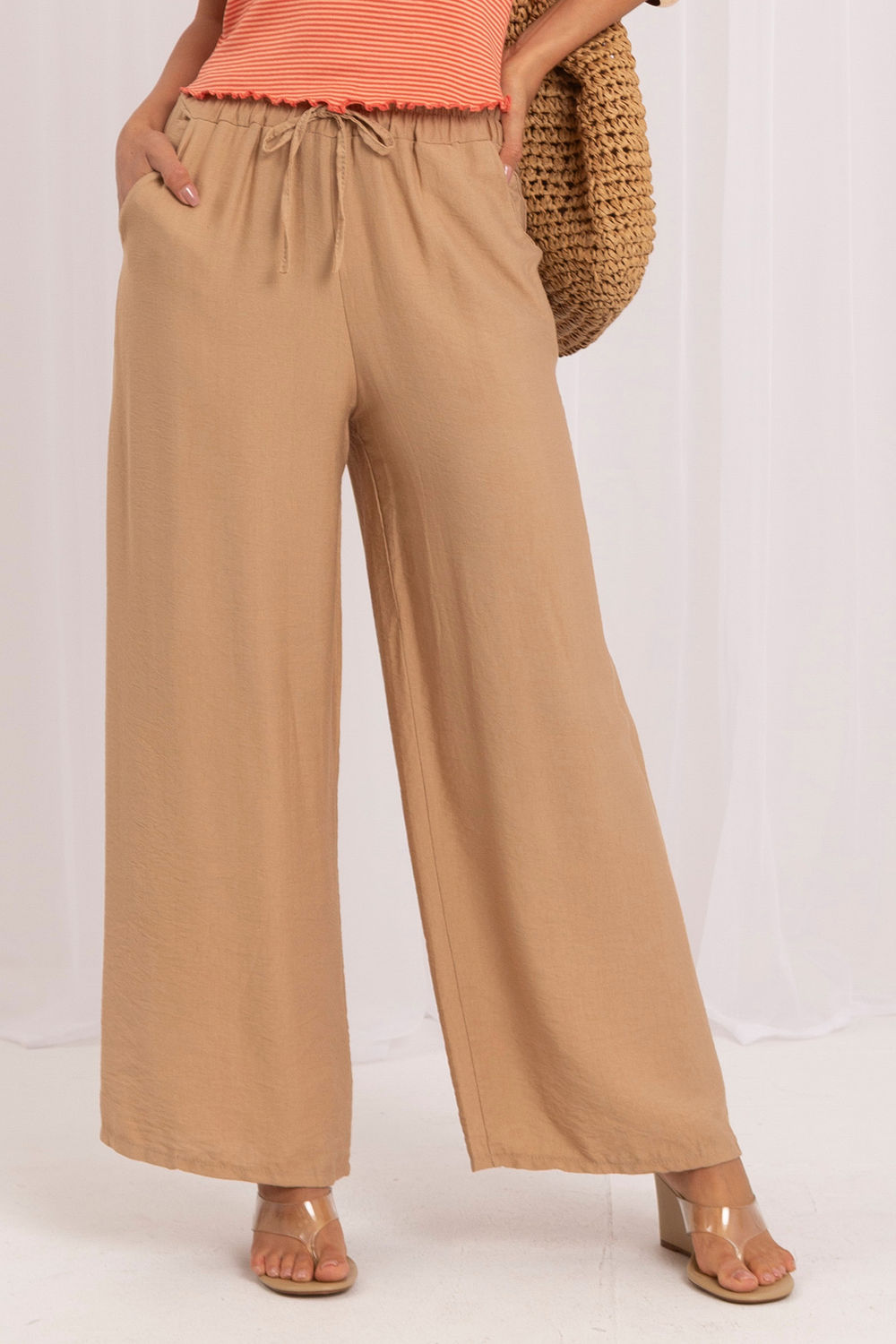 Italy Moda Camel Wide Leg Trousers
