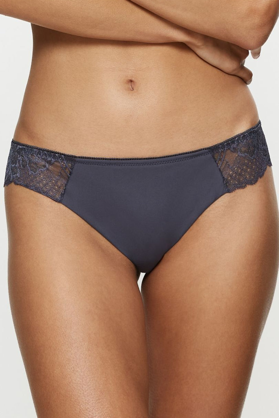 Triumph Dark Grey Lace Floral Brazilian Knickers