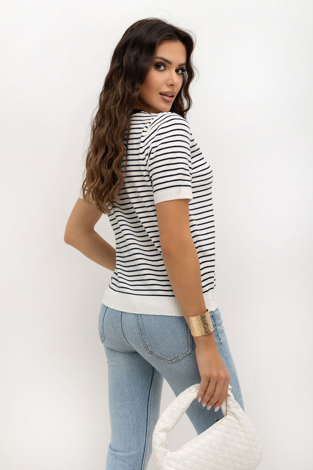 Italy Moda Navy Striped Short Sleeve Jumper - view 3
