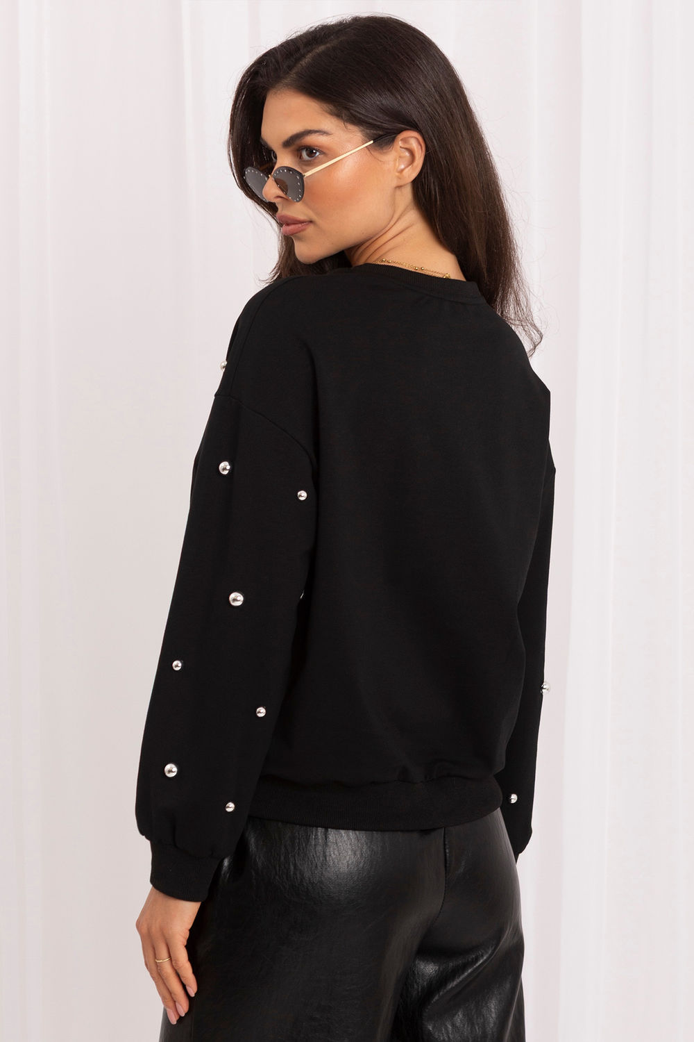 Italy Moda Black Round Neck Long Sleeve Cotton Sweatshirt - view 3