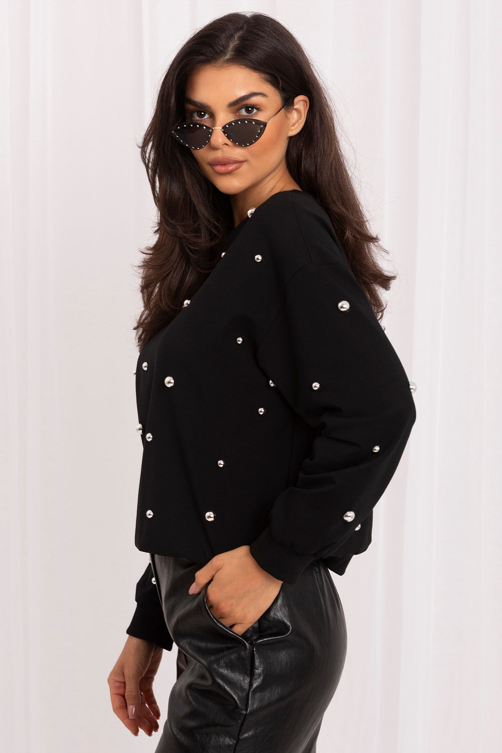 Italy Moda Black Round Neck Long Sleeve Cotton Sweatshirt - view 4