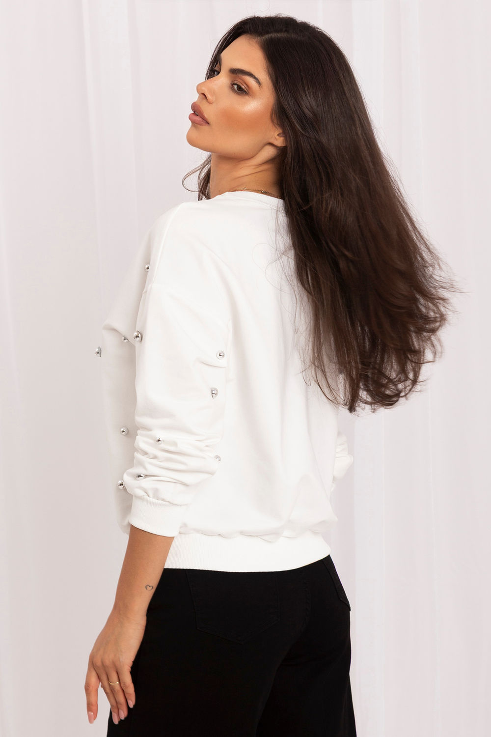 Italy Moda Ecru Long Sleeve Cotton Sweatshirt - view 3