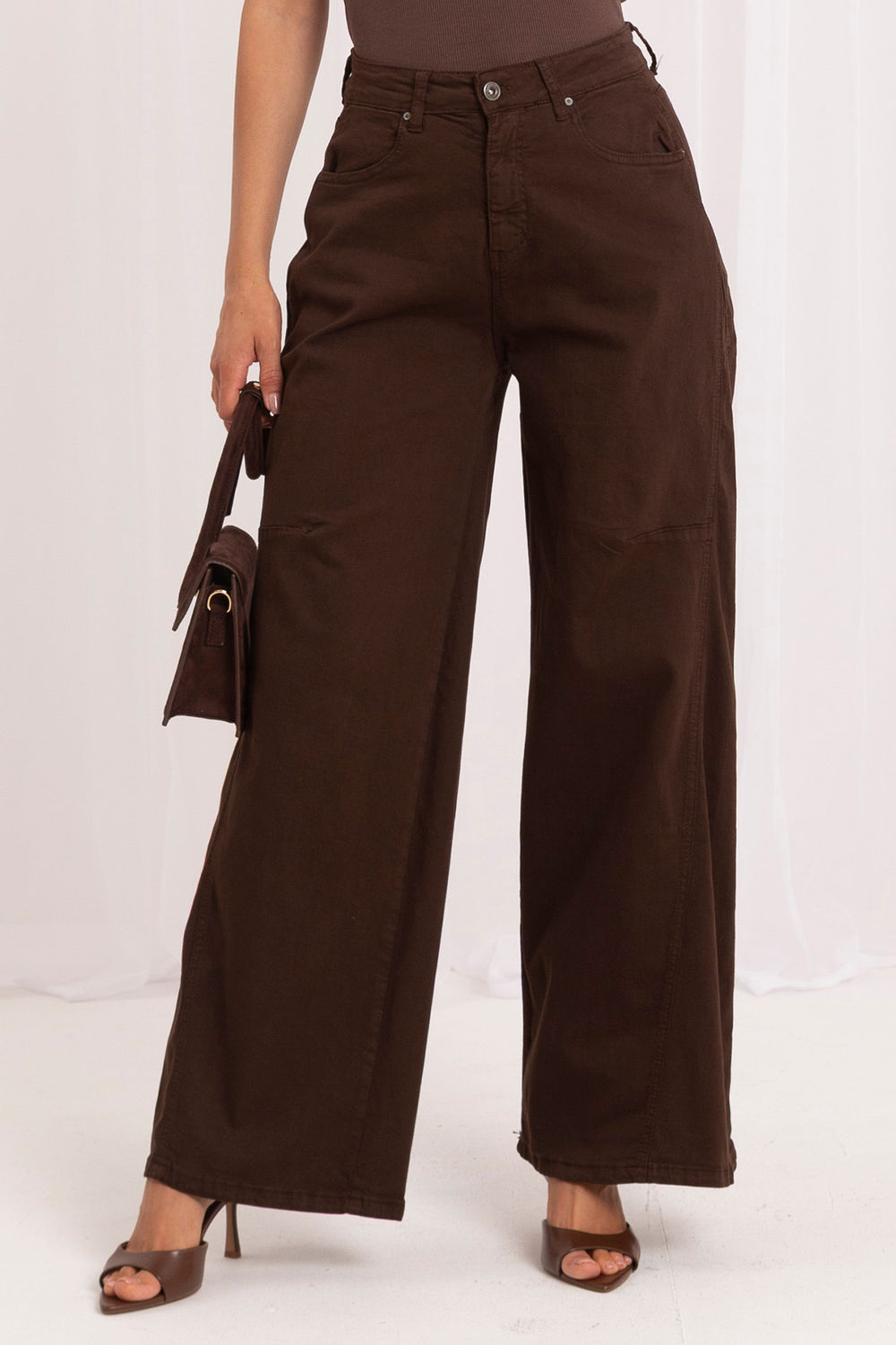 Italy Moda Brown Wide Leg High Waisted Jeans