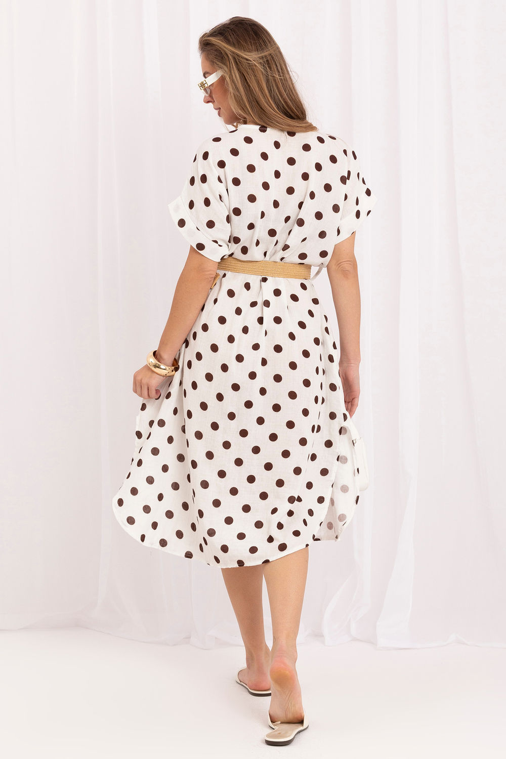 Italy Moda Ecru Midi Polka Dot Dress - view 3