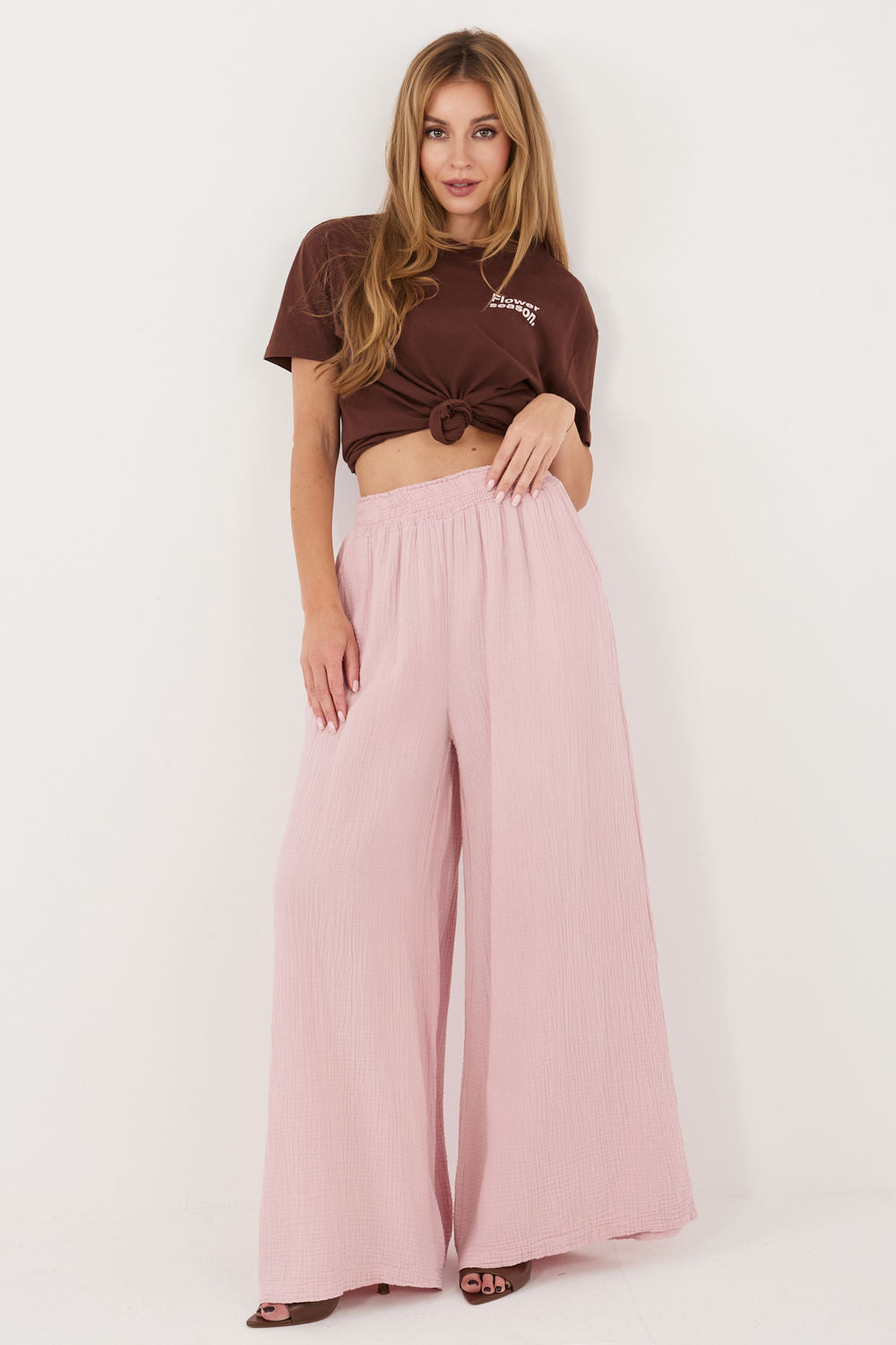 Italy Moda Light Pink Bodycon Cotton Trousers