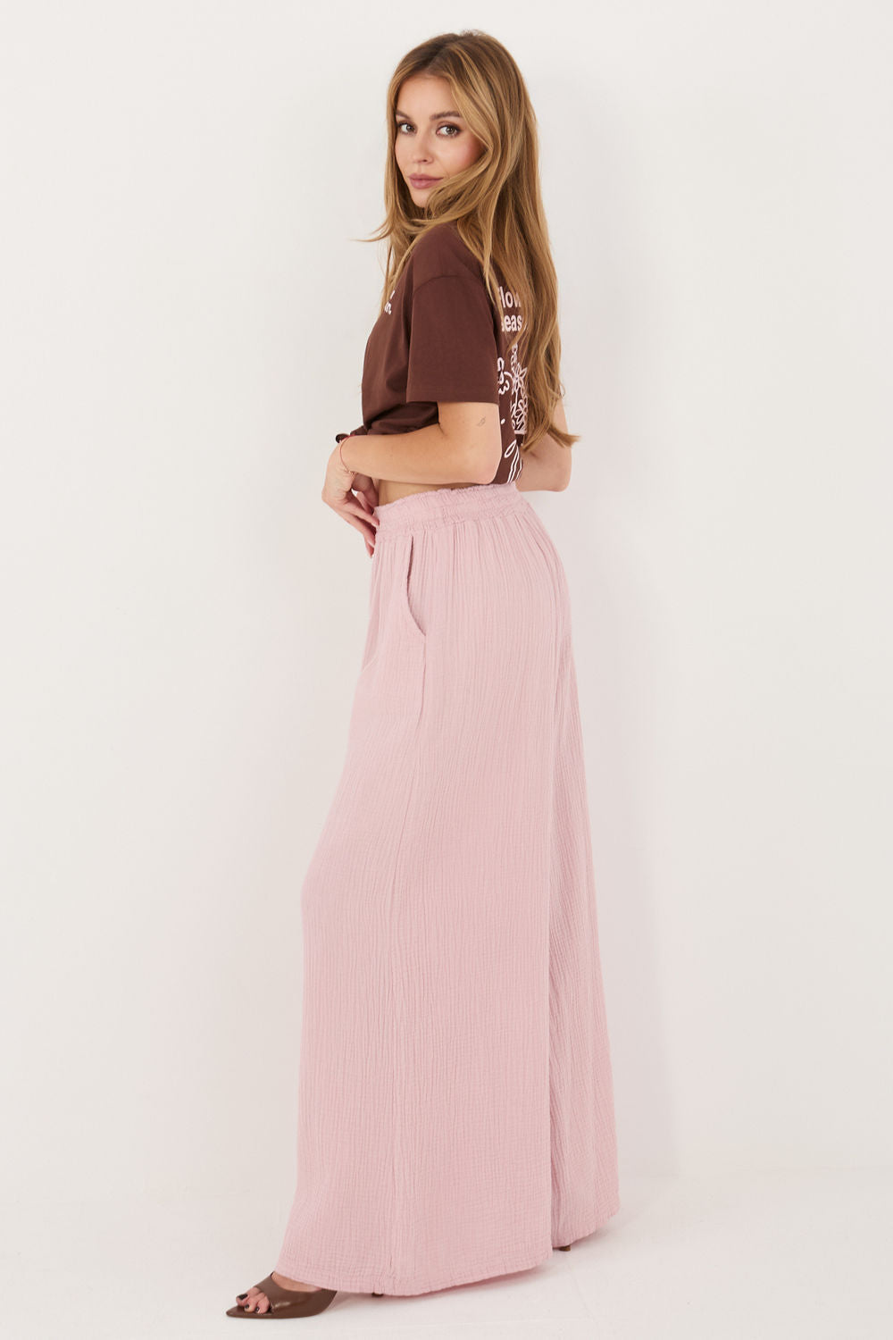 Italy Moda Light Pink Bodycon Cotton Trousers - view 3