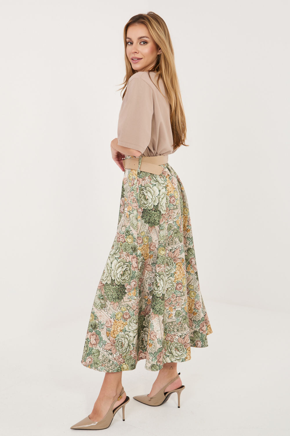 Italy Moda Green Floral Midi Skirt - view 2