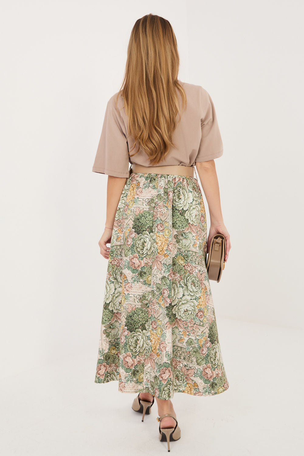 Italy Moda Green Floral Midi Skirt - view 3
