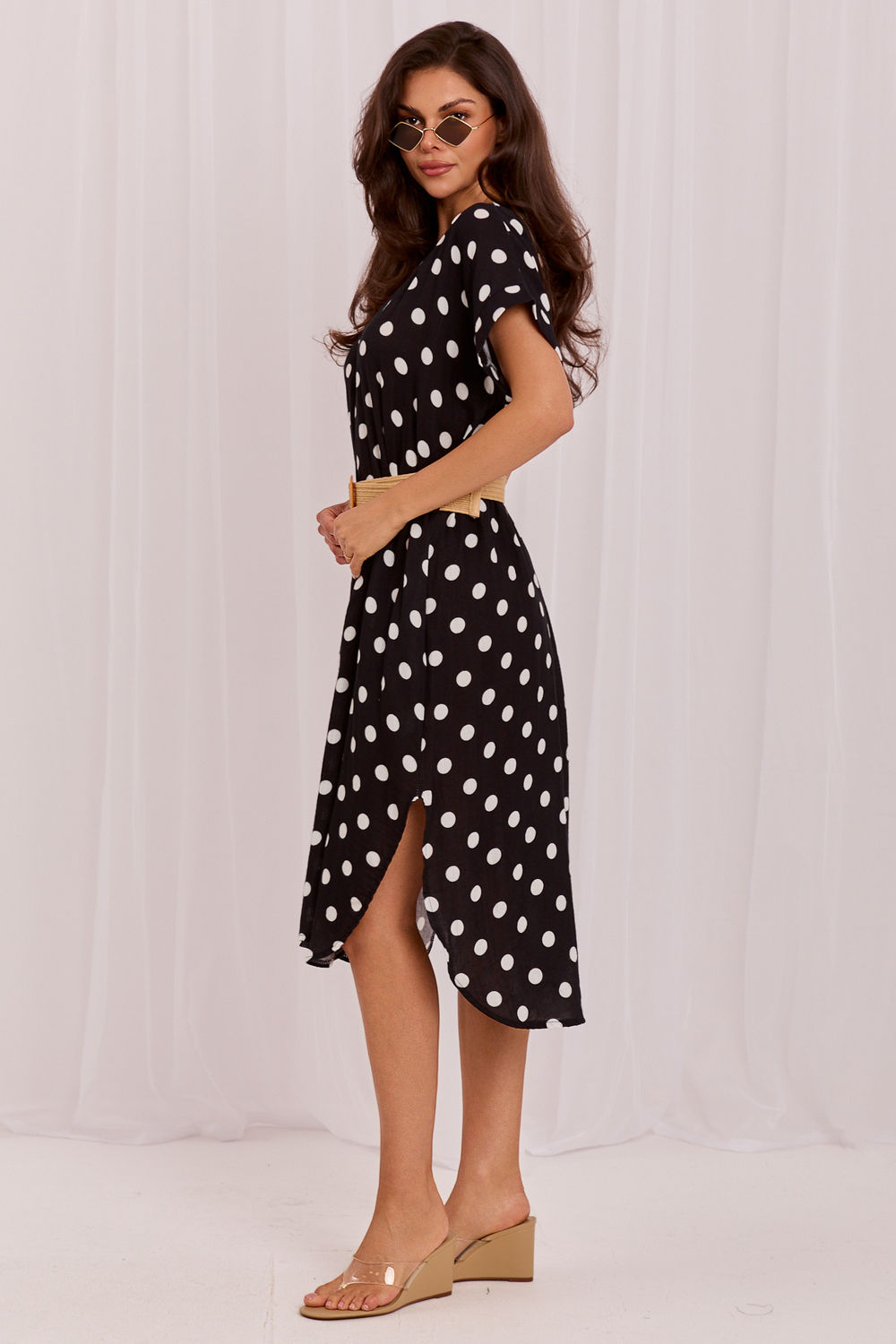 Italy Moda Black Midi Polka Dot Dress - view 2
