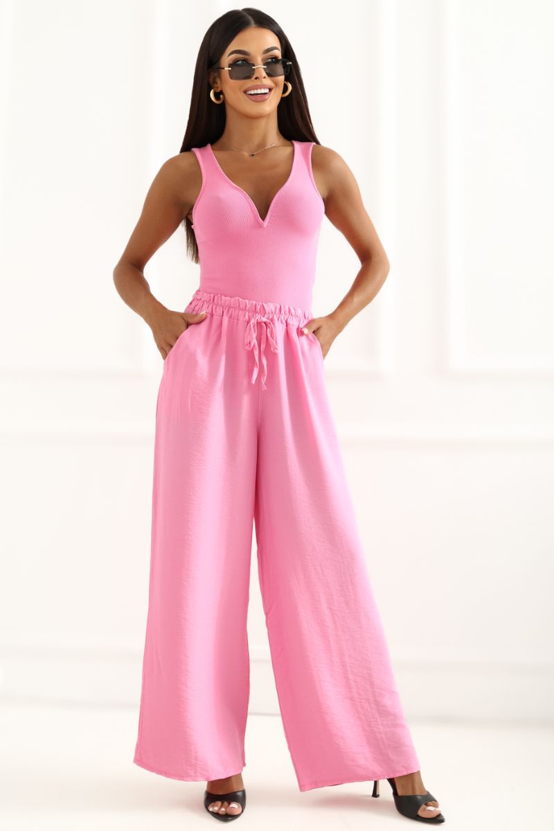 Italy Moda Pink Cotton Wide Leg Trousers - view 2