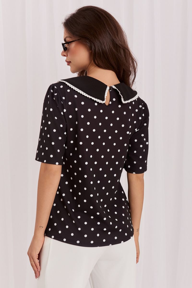 Italy Moda Black Lace Polka Dot Blouse - view 3