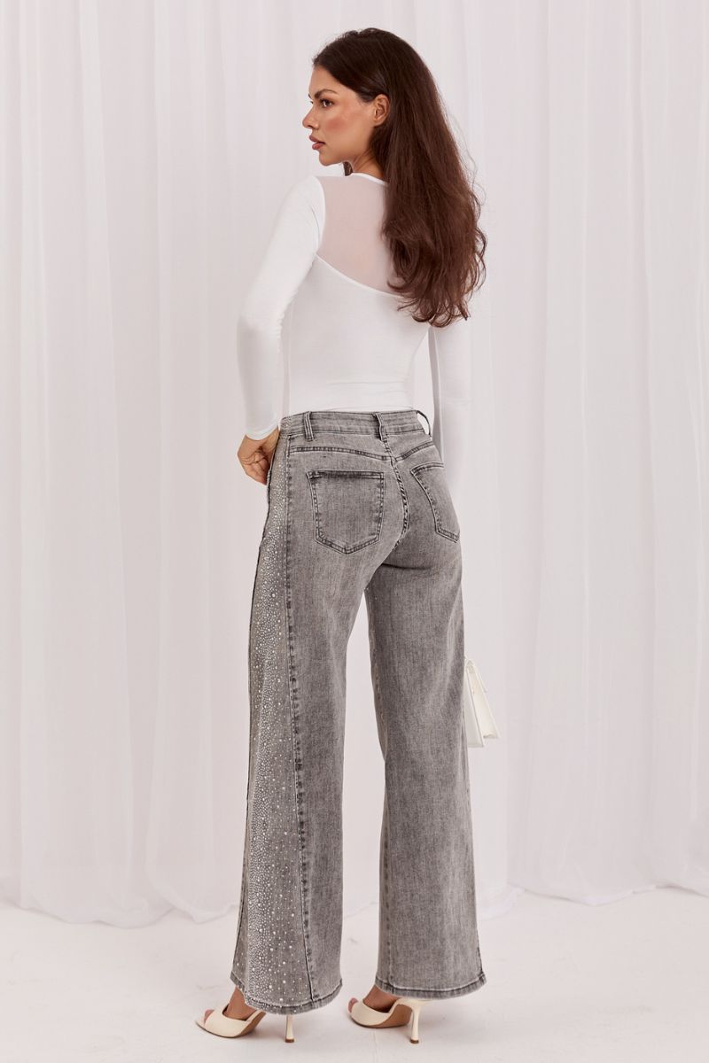 Italy Moda Grey Wide Leg High Waisted Jeans - view 4
