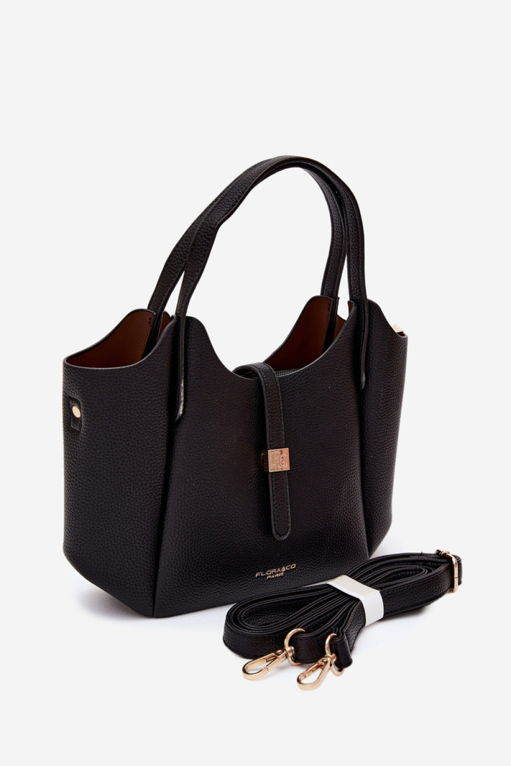 Step In Style Toffee Black Faux Leather Handbag