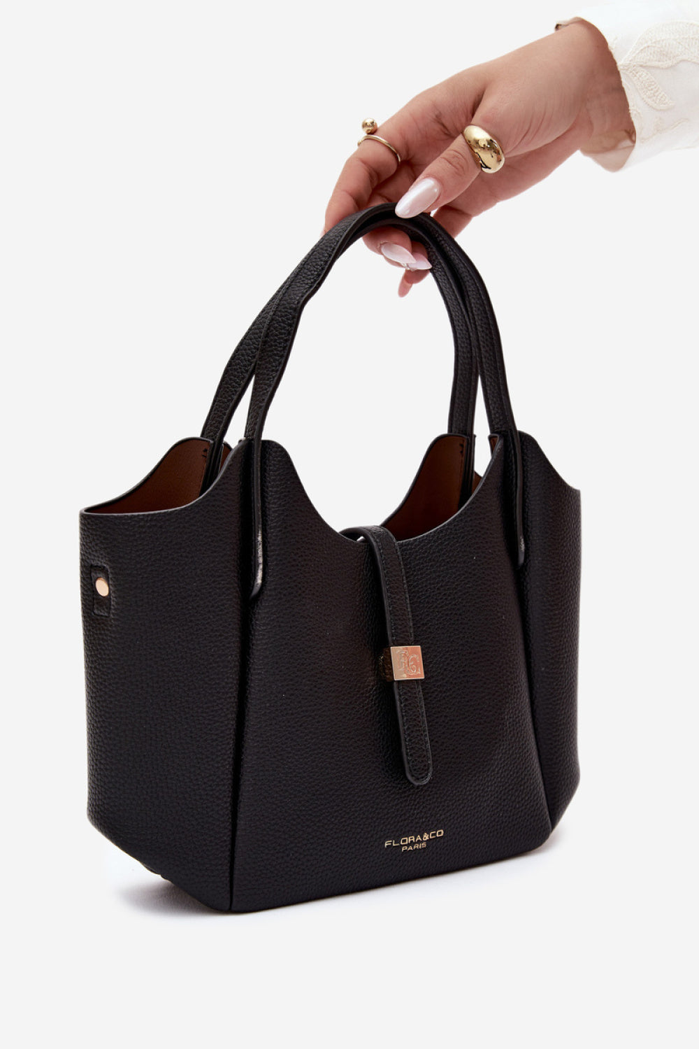 Step In Style Toffee Black Faux Leather Handbag - view 3