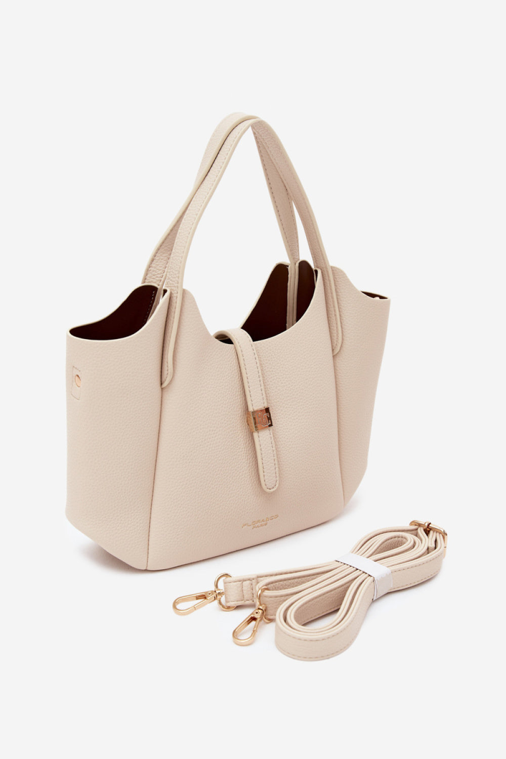 Step In Style Toffee Ecru Faux Leather Handbag