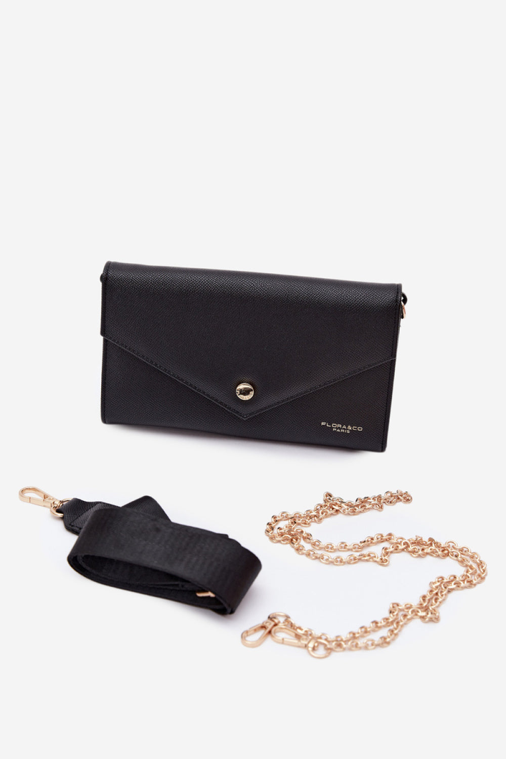 Step In Style Pauline Black Faux Leather Envelope Clutch Bag