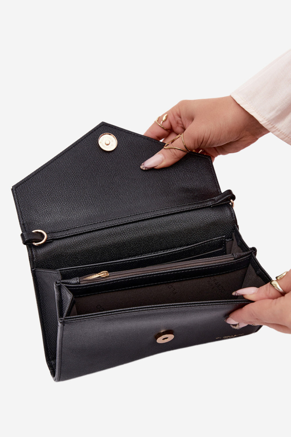 Step In Style Pauline Black Faux Leather Envelope Clutch Bag - view 3