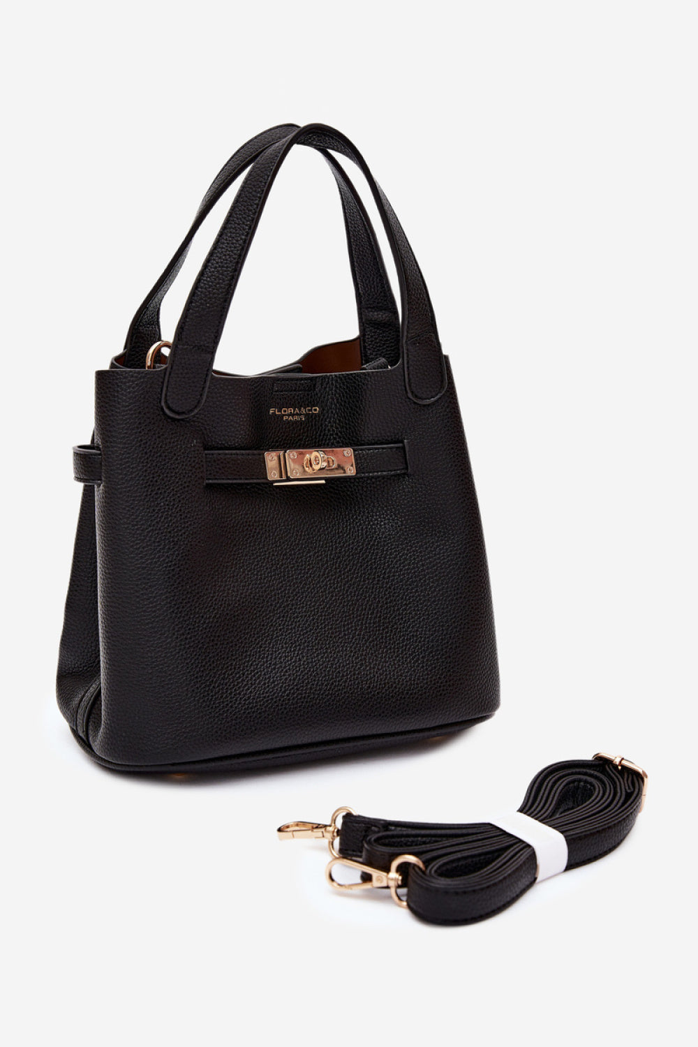 Step In Style Crumble Black Faux Leather Handbag