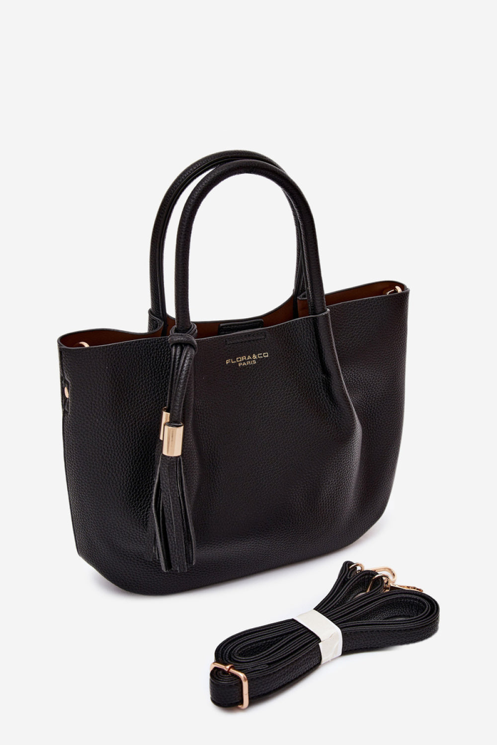 Step In Style Fleece Black Faux Leather Handbag