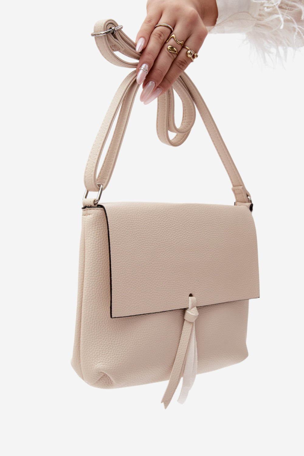 Step In Style Sigrid Ecru Faux Leather Crossbody Bag
