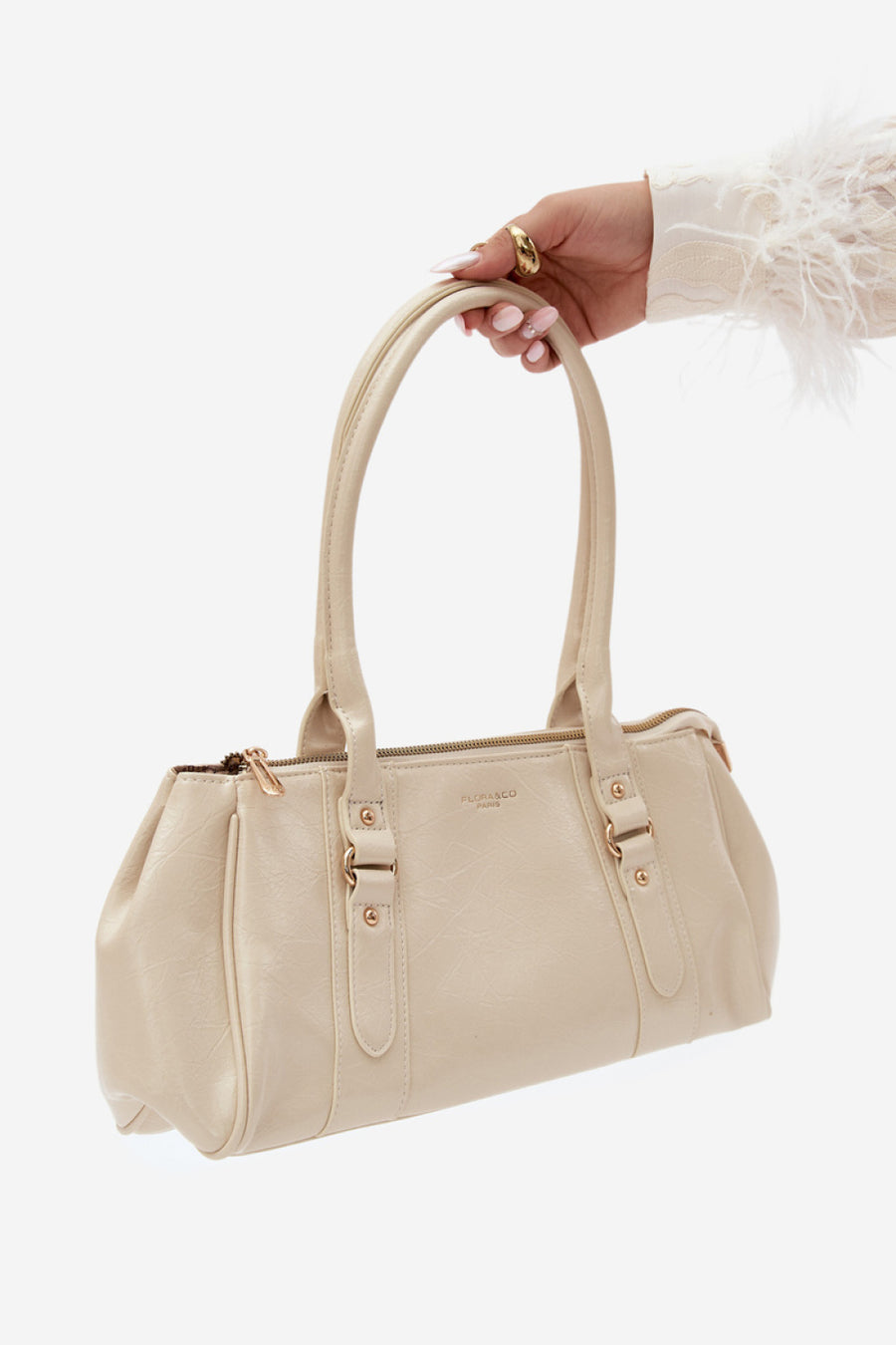 Step In Style Muni Ecru Faux Leather Handbag