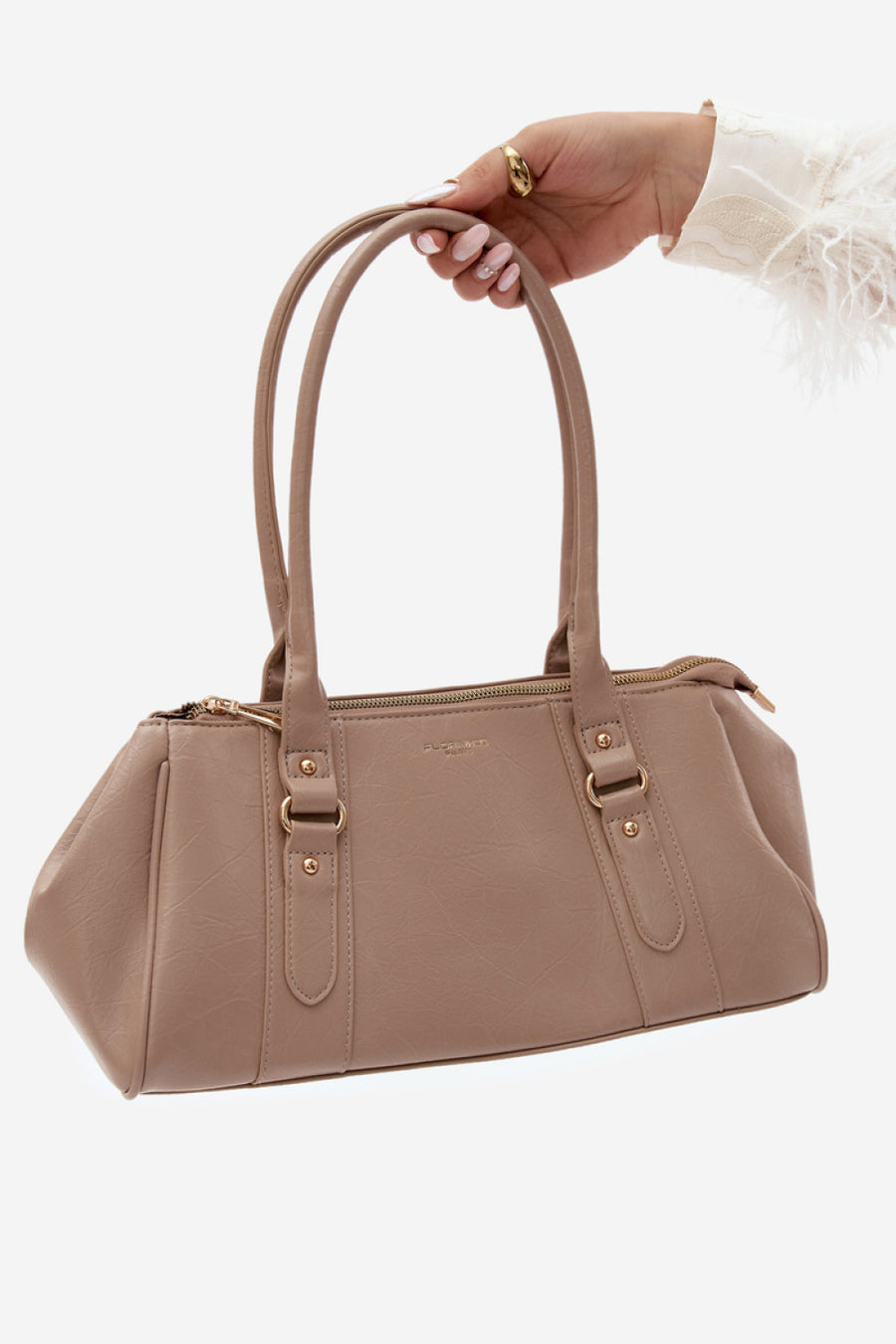 Step In Style Muni Beige Faux Leather Handbag
