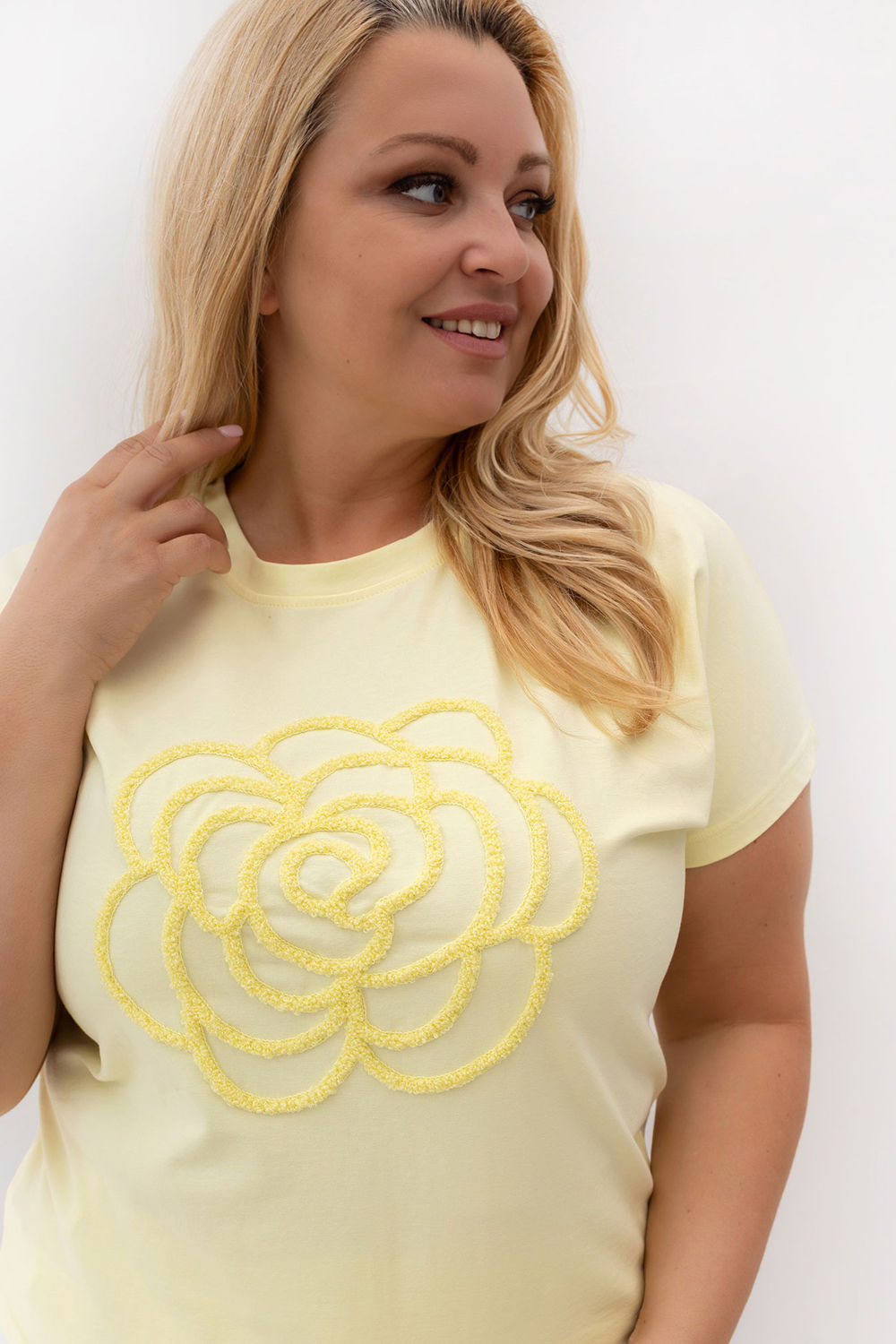 Relevance Light Yellow Floral Short Sleeve Plus Size T-Shirt - view 4