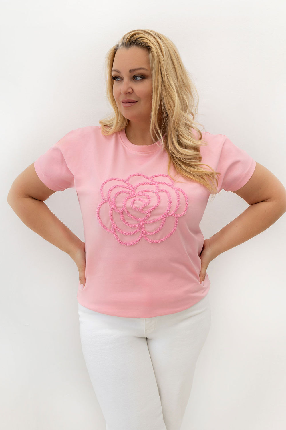Relevance Light Pink Floral Short Sleeve Plus Size T-Shirt