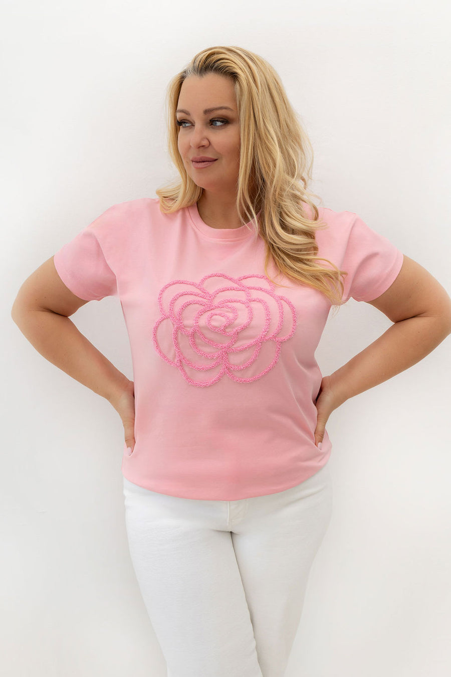 Relevance Light Pink Floral Short Sleeve Plus Size T-Shirt