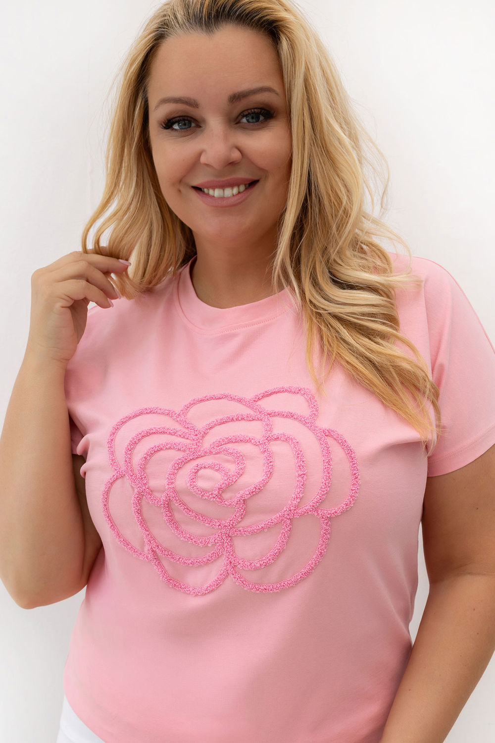 Relevance Light Pink Floral Short Sleeve Plus Size T-Shirt - view 4