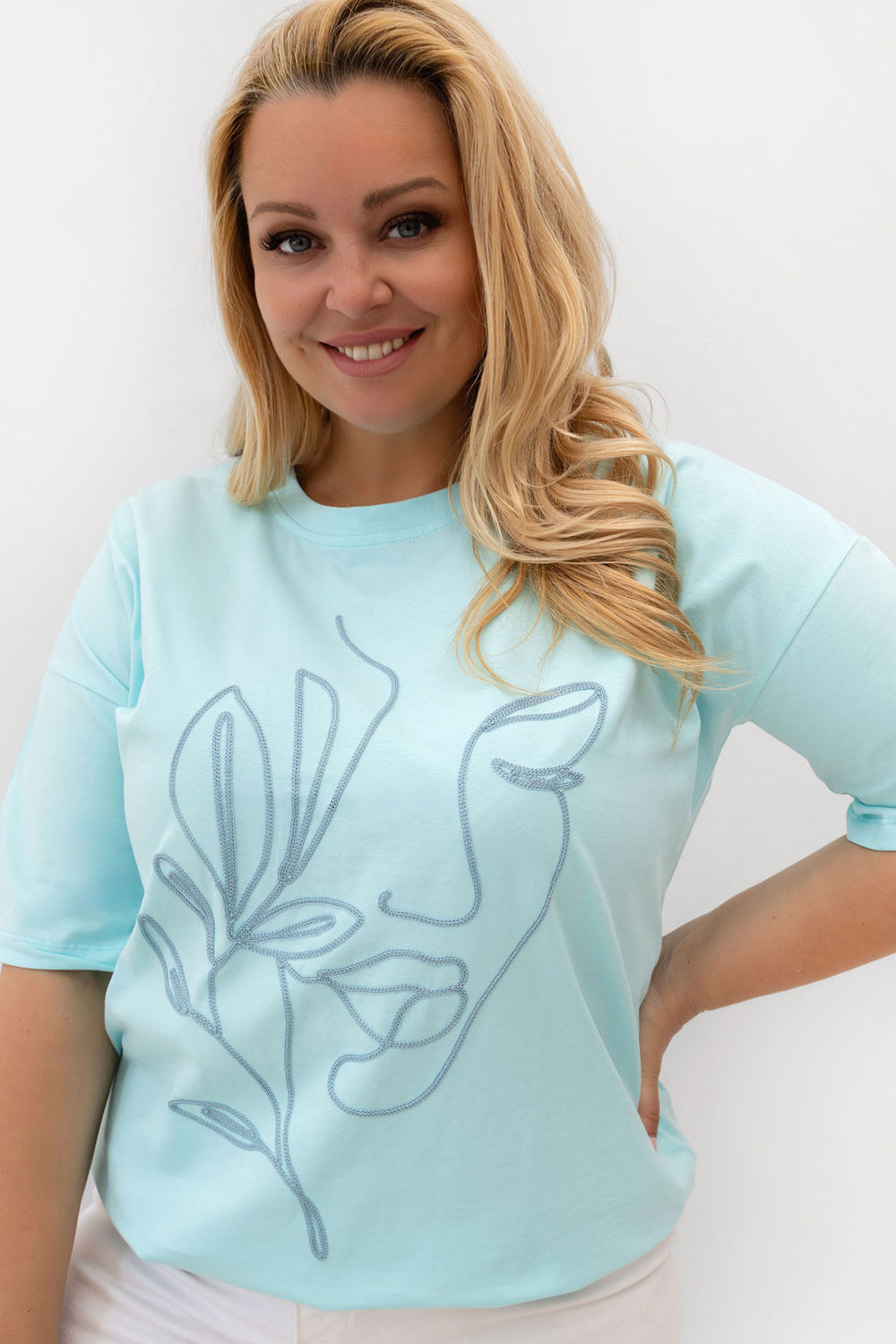 Relevance Mint Short Sleeve Cotton Plus Size T-Shirt - view 4