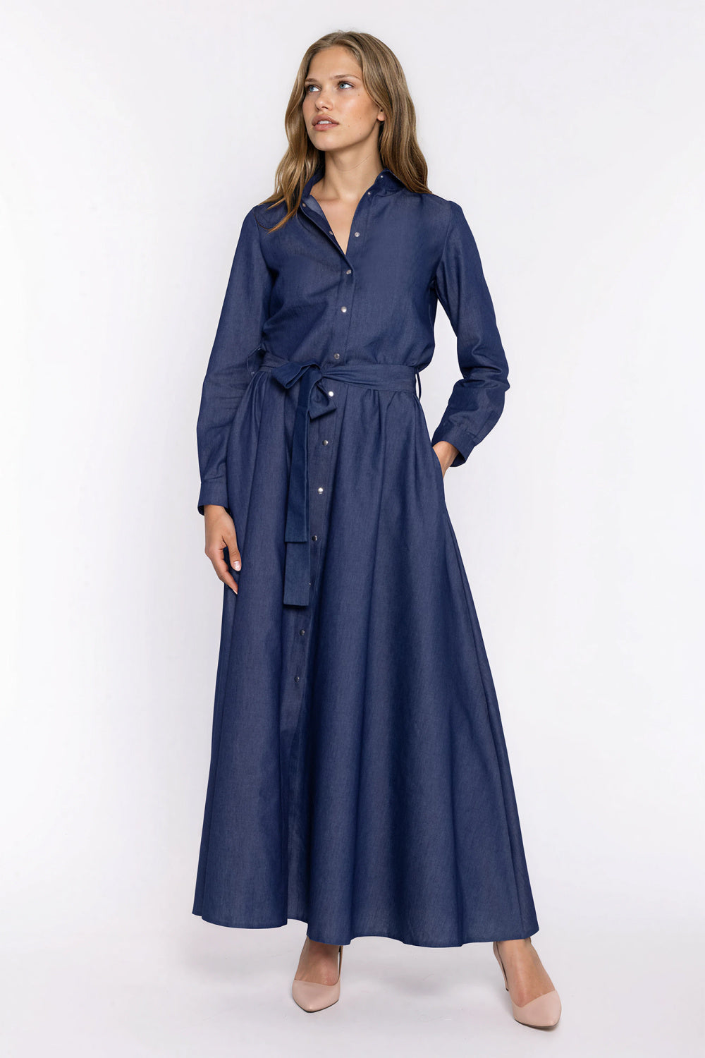 Nife Denim Blue Maxi Long Sleeve Dress - view 2