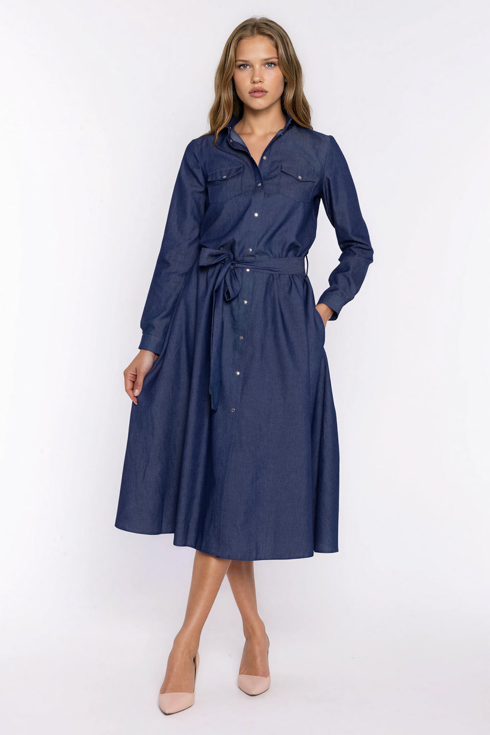 Nife Denim Blue Midi Long Sleeve Dress - view 2
