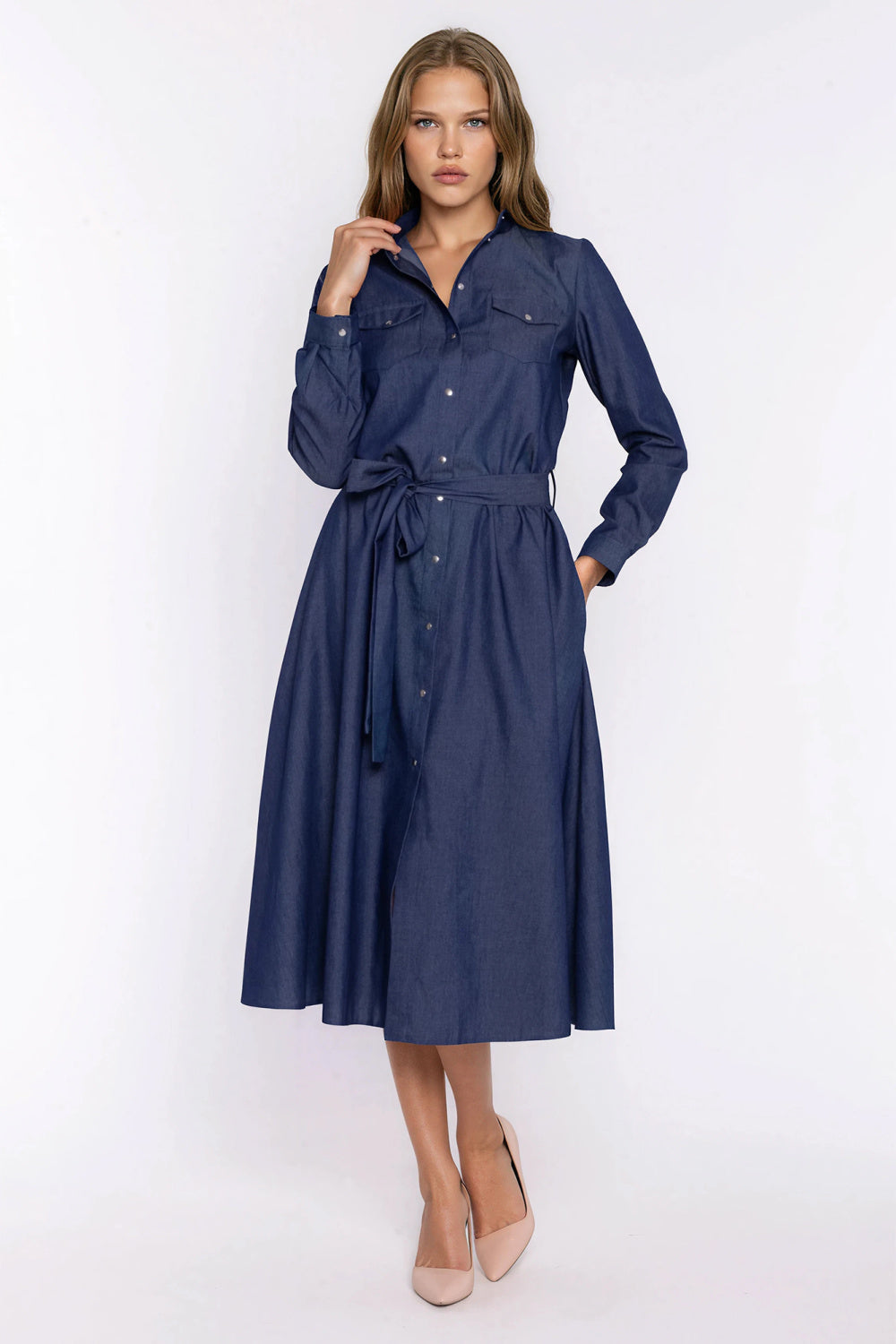 Nife Denim Blue Midi Long Sleeve Dress - view 3
