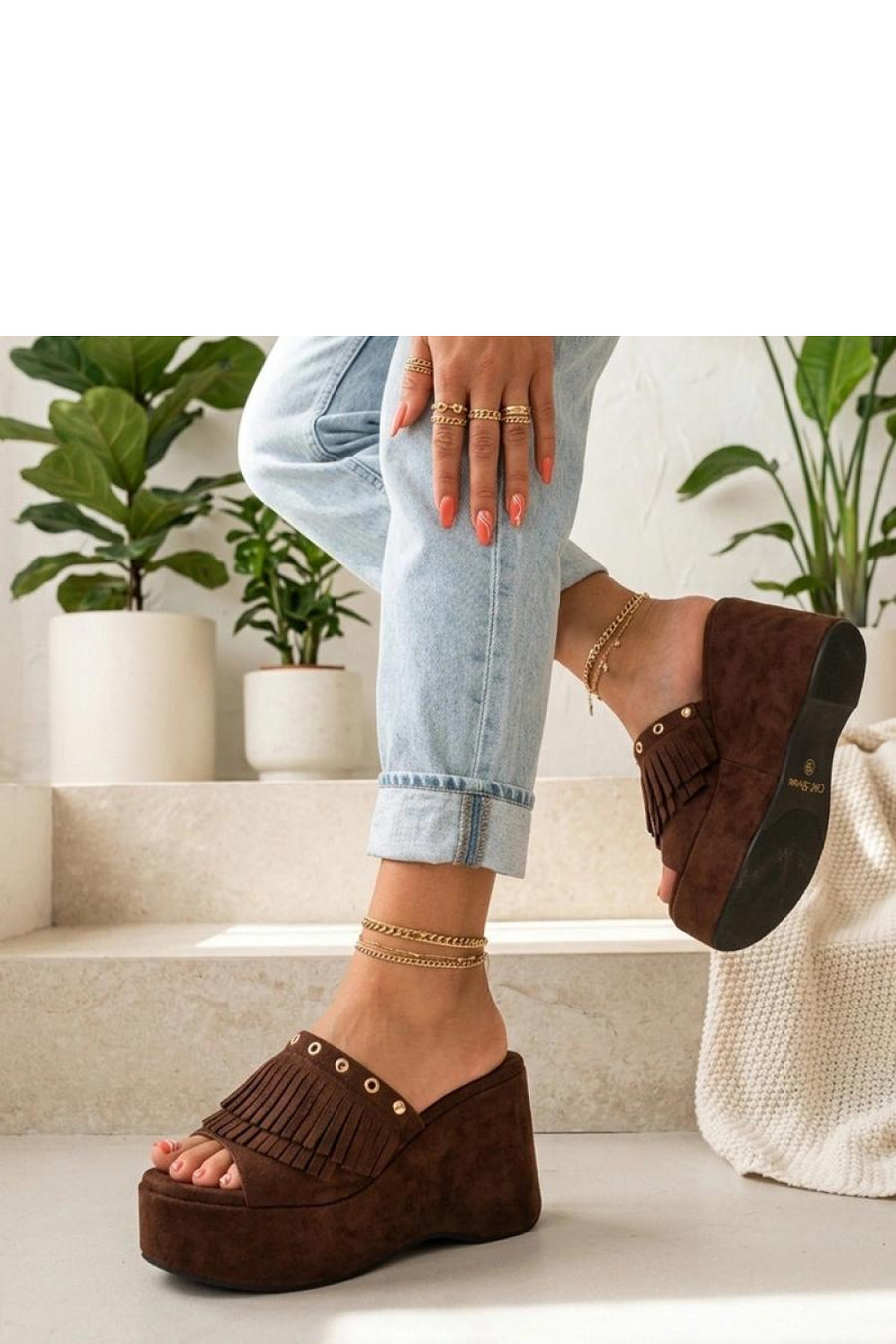 Solea Juniper Brown Faux Leather Wedge Sandals
