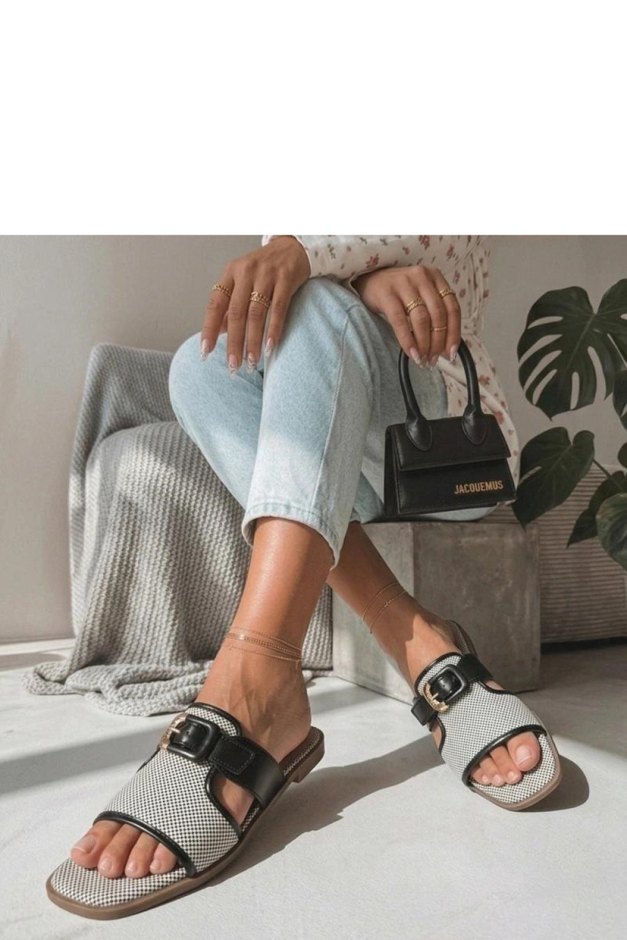 Solea Isadora Black Faux Leather Flat Flip Flops