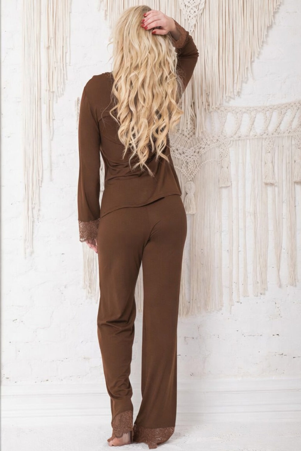 Kalimo Penang Brown Lace Floral Pyjama Set - view 3