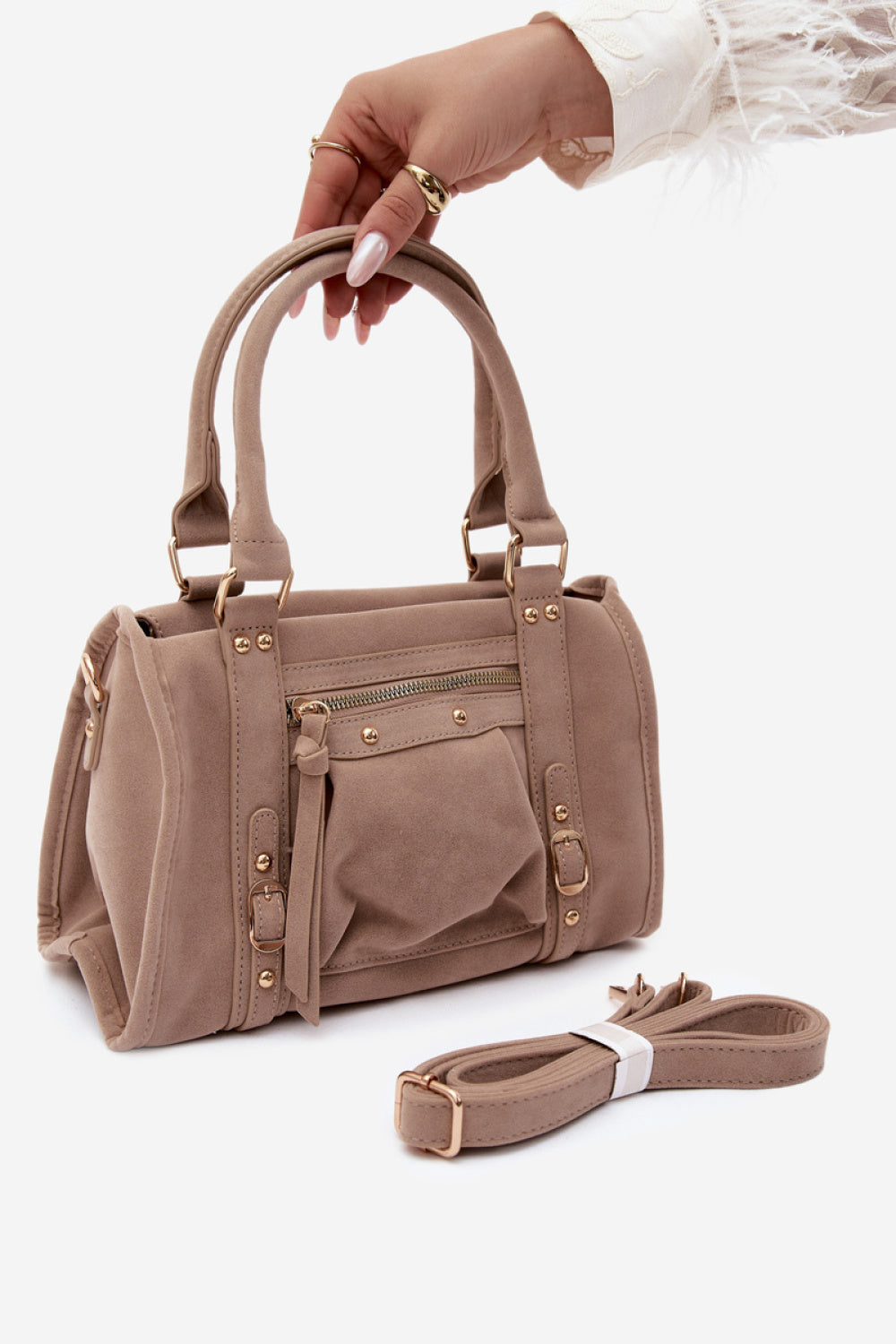 Step In Style Lendra Beige Faux Suede Handbag