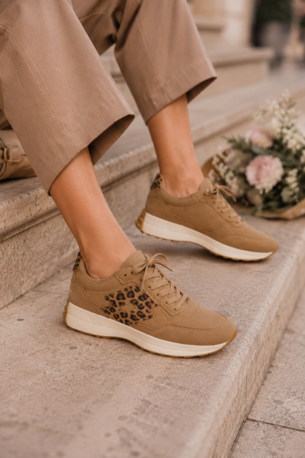 Step In Style Brown Faux Leather Platform Trainers