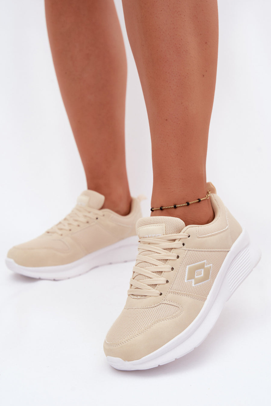Step In Style Beige Faux Leather Platform Trainers