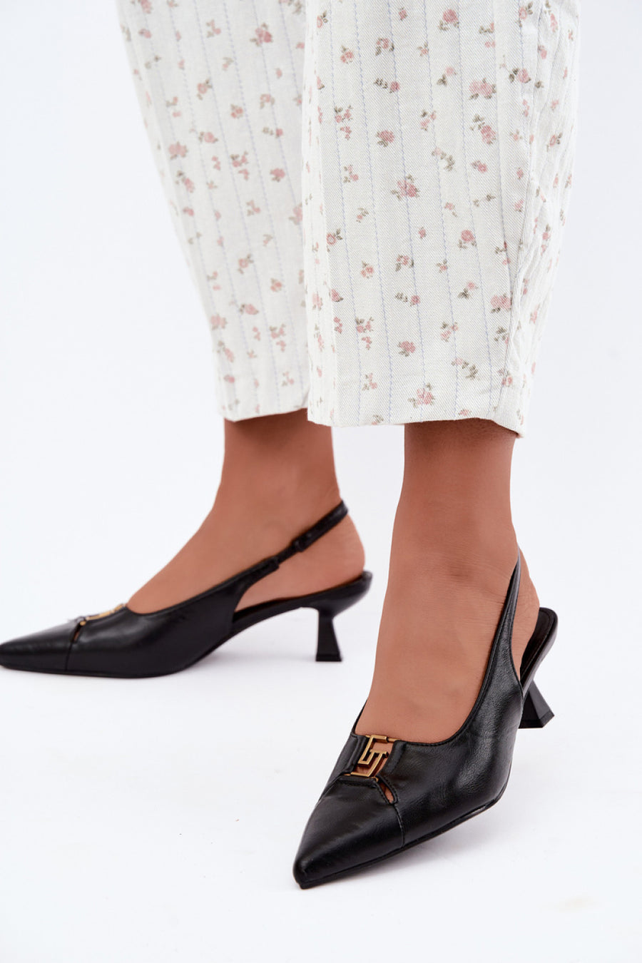 Step In Style Gilly Black Faux Leather Block Heel Court Shoes