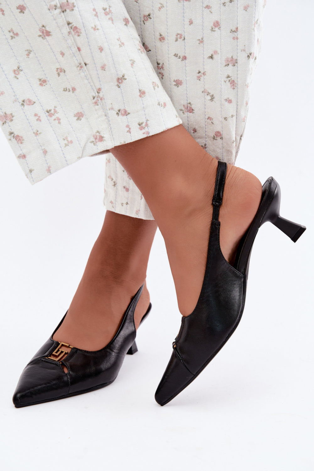 Step In Style Gilly Black Faux Leather Block Heel Court Shoes - view 3