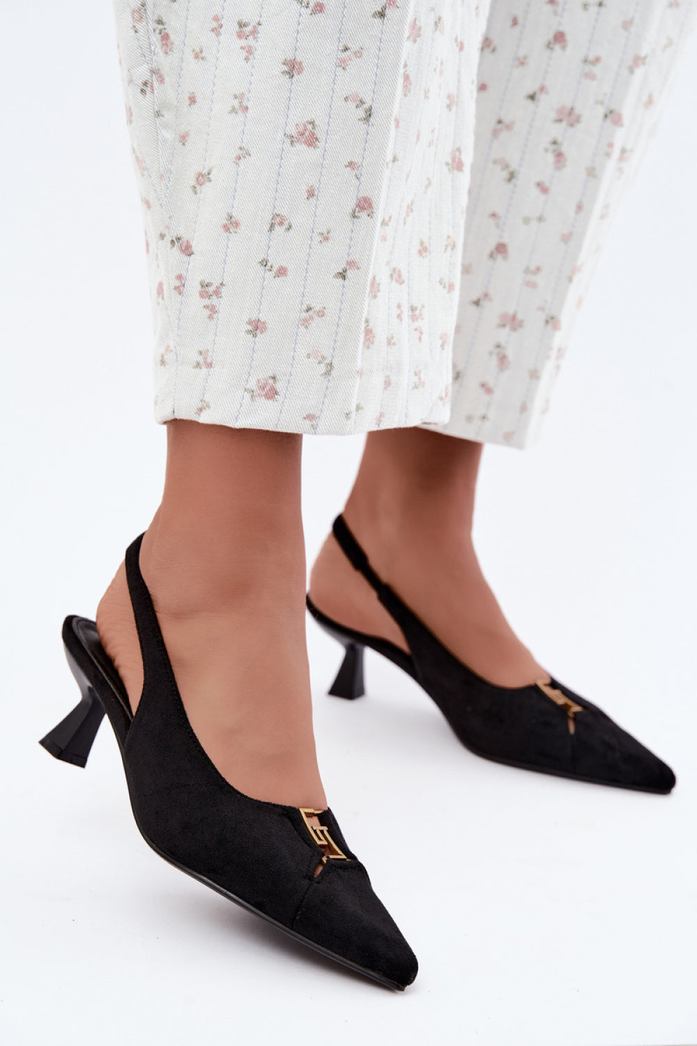 Step In Style Gilly Black Faux Suede Block Heel Court Shoes