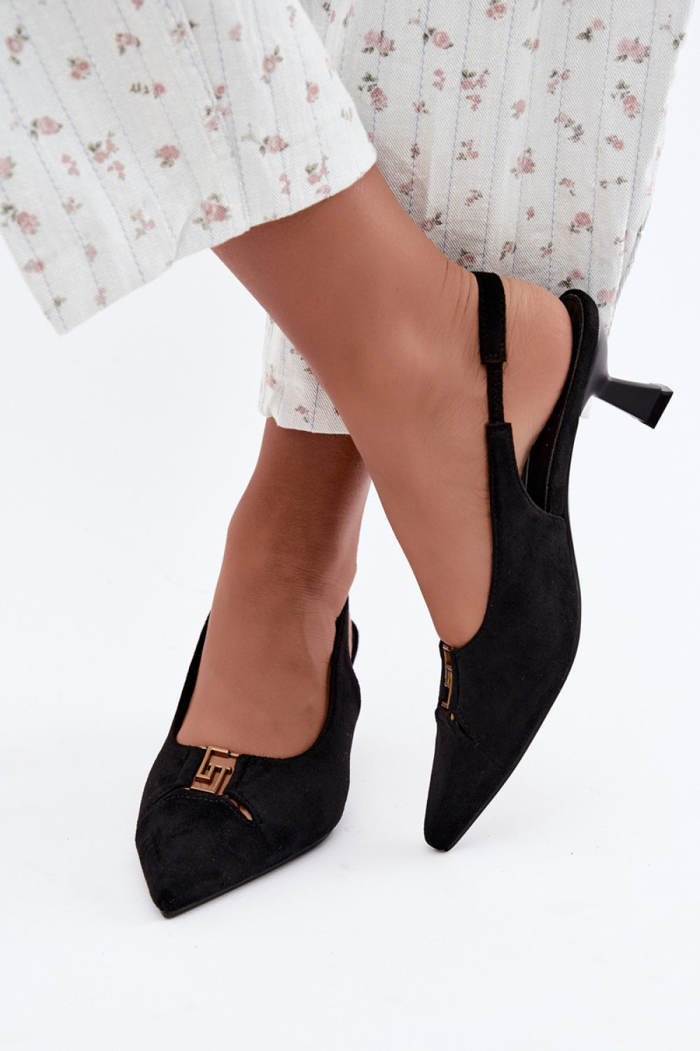 Step In Style Gilly Black Faux Suede Block Heel Court Shoes - view 3