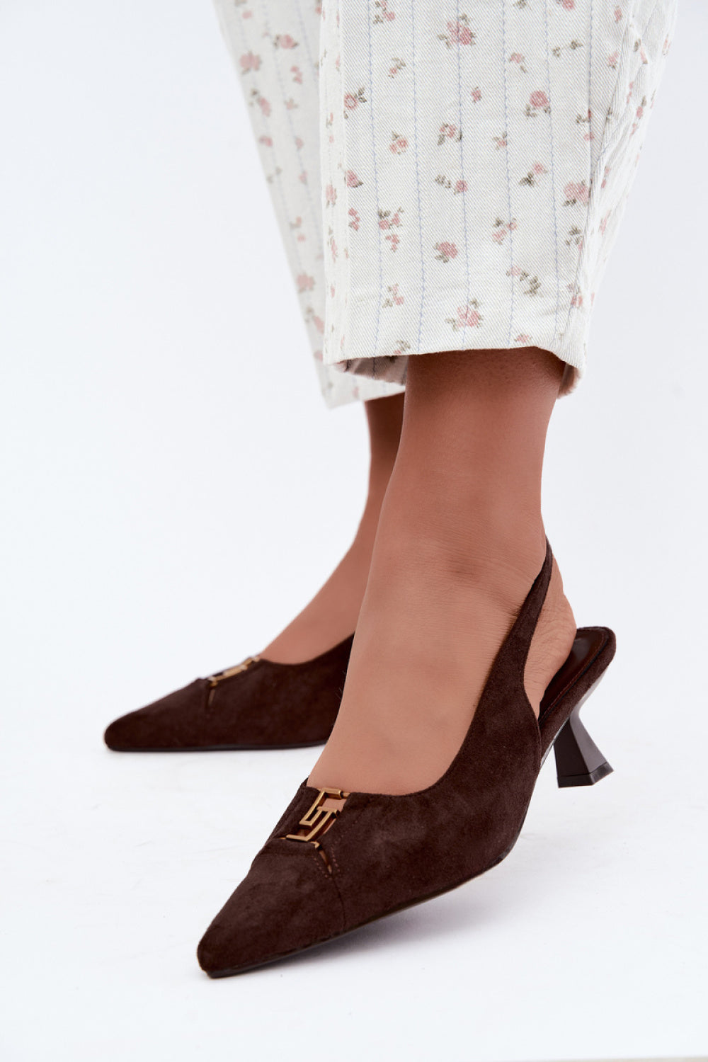Step In Style Gilly Chocolate Faux Suede Block Heel Court Shoes