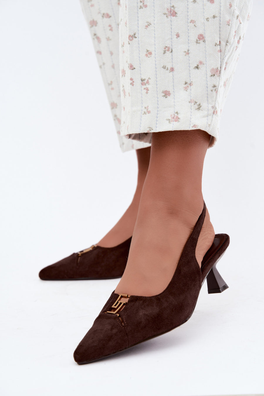 Step In Style Gilly Chocolate Faux Suede Block Heel Court Shoes