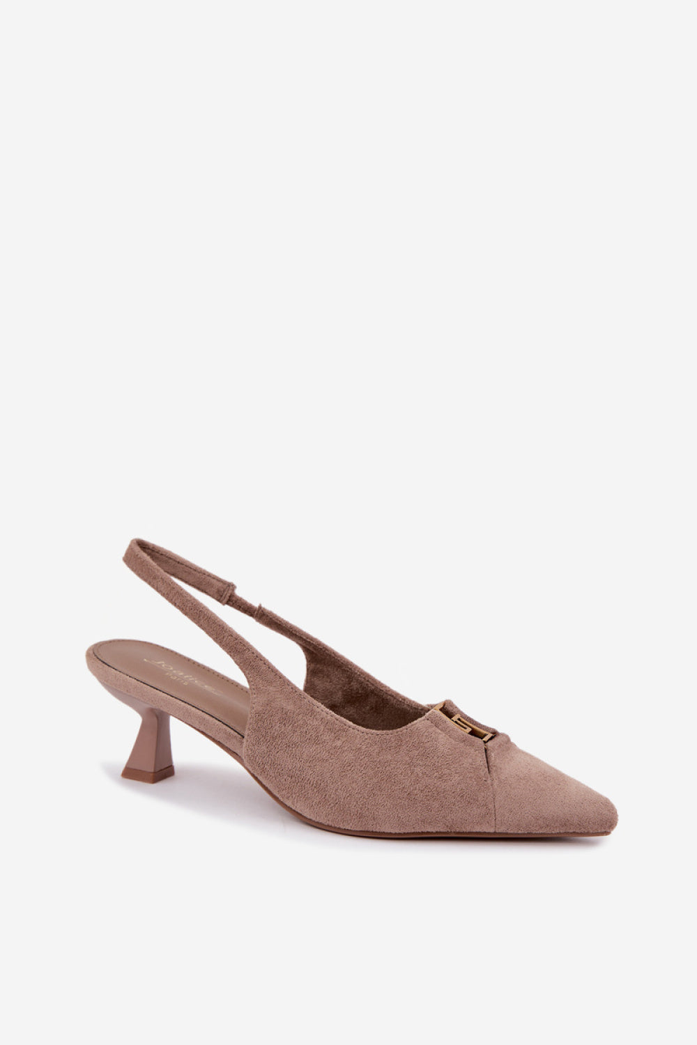 Step In Style Gilly Dark Beige Faux Suede Block Heel Court Shoes - view 2